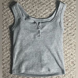 Gray Cropped Button Tank Top - XSmall